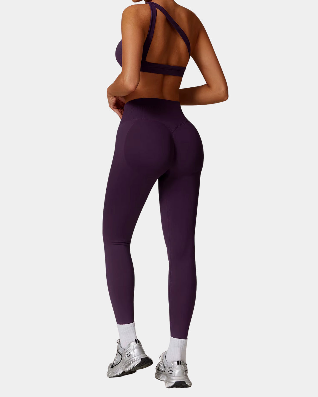 ONE SHOULDER SPORTS BRA - AUBERGINE
