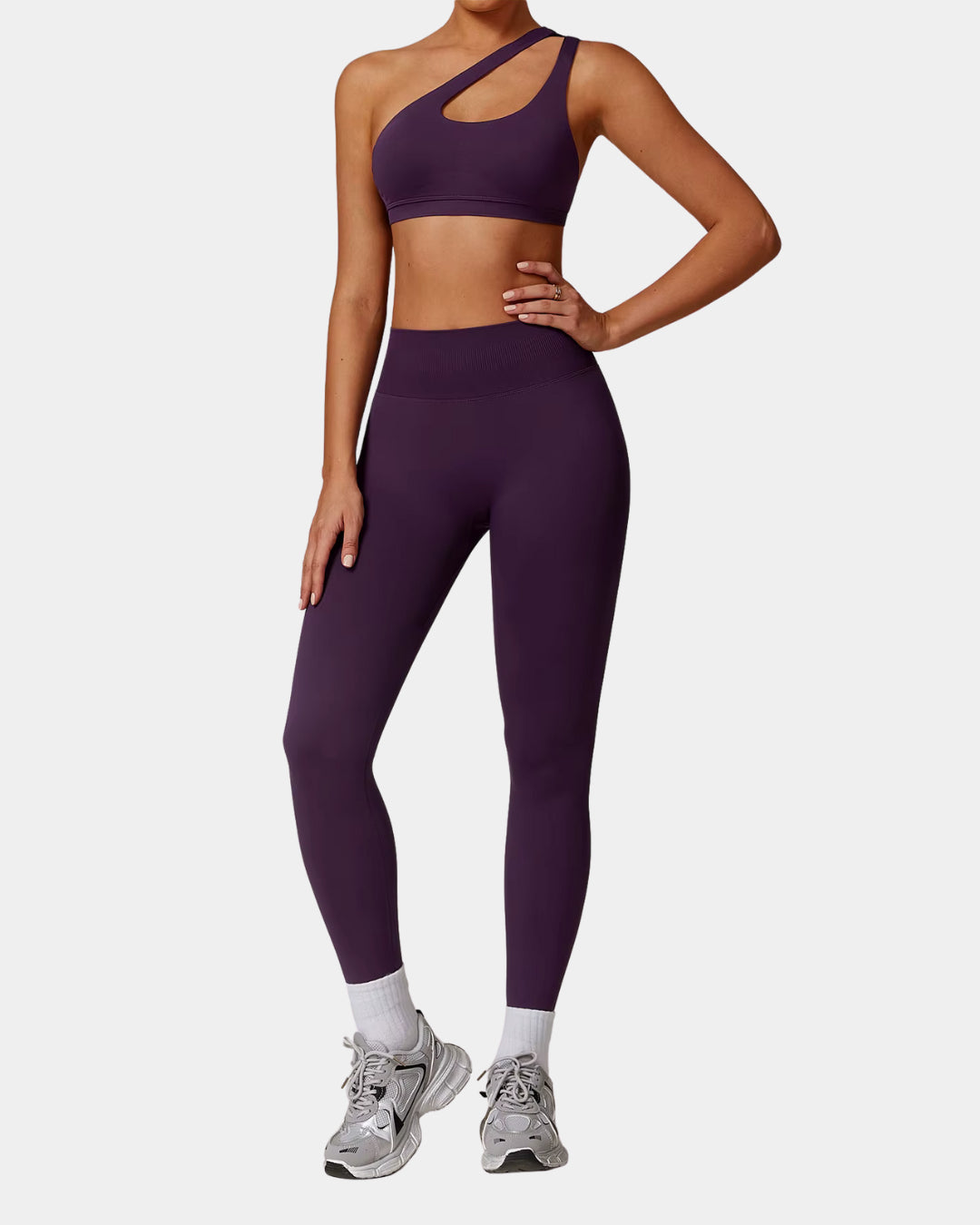 ONE SHOULDER SPORTS BRA - AUBERGINE