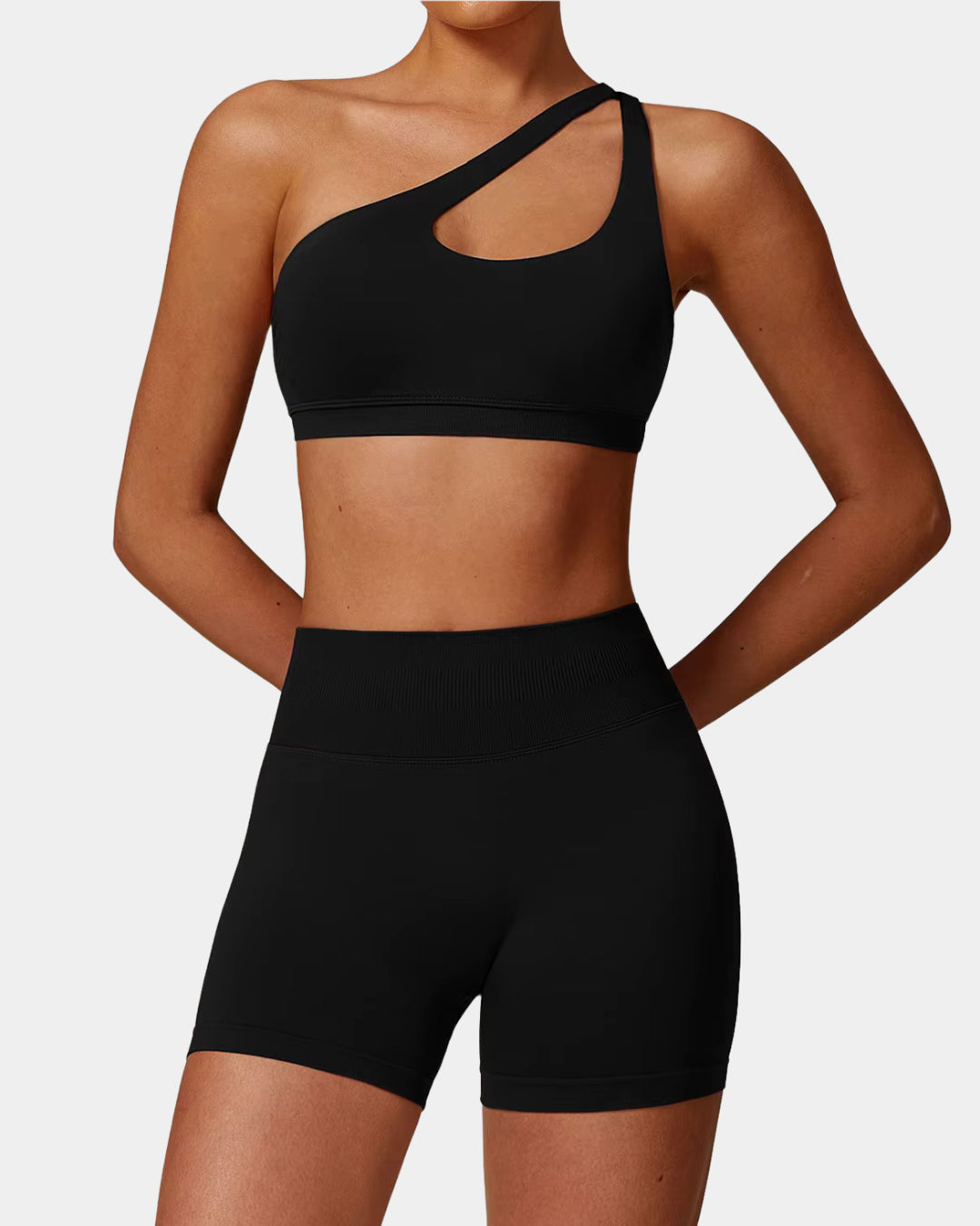 ONE SHOULDER SPORTS BRA - ECLIPSE BLACK